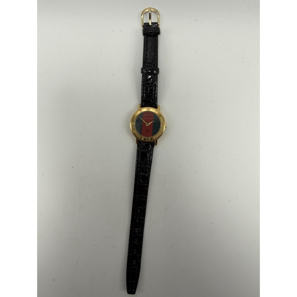 Gucci 3001L New Battery Ladies Watch Striped Dial 25MM 6.75" Swiss Gold Plated - Picture 6 of 15